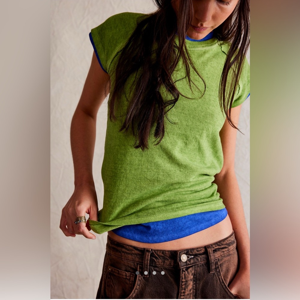 Free People We The Free Green Riley Tee in fresh chives